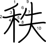 kanji stroke order for 秩