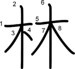 kanji stroke order for 林