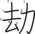 kanji stroke order for 劫